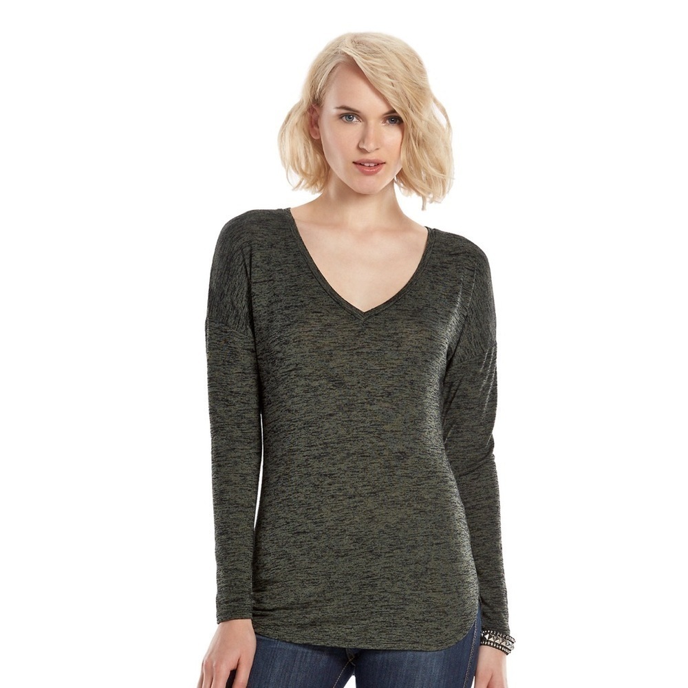 Rock & Republic Light weight V-neck Sweater Green/Blk Size S